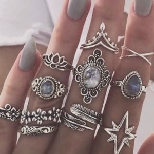 "FINAL PRICE" Silver Blue Star Lotus Ring Set